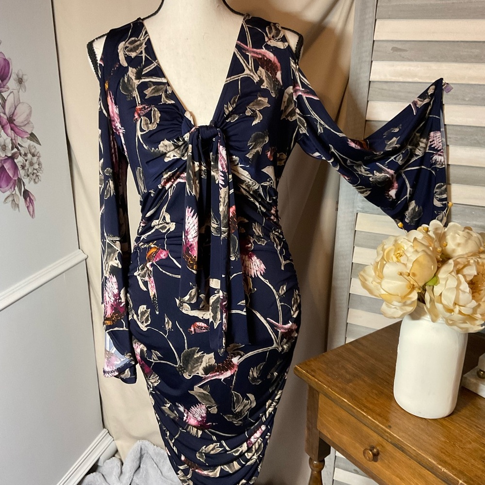 VENUS Blue and Pink Tie Front Bodycon Dress